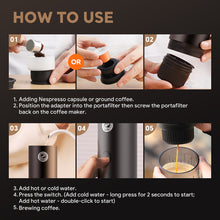 Load image into Gallery viewer, Portable Espresso Coffee Machine 3-in-1 Capsule Coffee Maker for Car & Home Camping with NS & Ground Coffee & DG Capsules