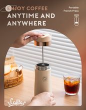 Load image into Gallery viewer, Portable Coffee Maker French Press Stainless Steel Travel Camping Outdoor 320ml Coffee Bottle Keep Cool & Hot Maker Plunger Glass Tea Pot French Coffee Press