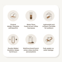 Load image into Gallery viewer, Portable Coffee Maker French Press Stainless Steel Travel Camping Outdoor 320ml Coffee Bottle Keep Cool & Hot Maker Plunger Glass Tea Pot French Coffee Press