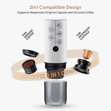 Load image into Gallery viewer, Travel Portable Espresso Coffee Machine for Car & Home Camping Coffee Maker 2-in-1 Capsule Powder Nespresso or Dolce Gusto