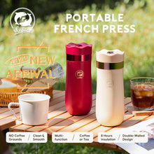 Load image into Gallery viewer, Portable Coffee Maker French Press Stainless Steel Travel Camping Outdoor 320ml Coffee Bottle Keep Cool & Hot Maker Plunger Glass Tea Pot French Coffee Press