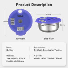 Load image into Gallery viewer, 60/180/200/220ML Stainless Steel Bosch Reusable Coffee Capsule Pods For BOSCH Tassimo Eco-Friendly Coffee Maker Silicone Lid