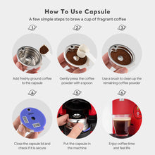 Load image into Gallery viewer, 60/180/200/220ML Stainless Steel Bosch Reusable Coffee Capsule Pods For BOSCH Tassimo Eco-Friendly Coffee Maker Silicone Lid