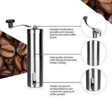 Load image into Gallery viewer, Silver Coffee Grinder Mini Stainless Steel Hand Handmade Bean Burr Grinders Mill Tools Adjustable Grinding Thickness Sprayer
