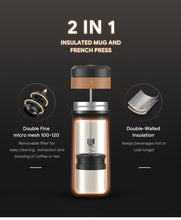 Load image into Gallery viewer, Portable French Press Coffee Pot 350ml American Stainless Steel Coffee Double Layer Insulation Outdoor Travel Portable Filter
