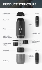 I Cafilas Heating Portable Espresso Coffee Machine for Car & Home Camping Coffee Maker Fit Nespresso Capsule Ground Coffee Powder