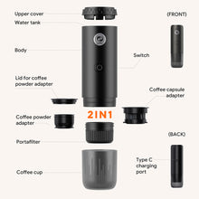 Load image into Gallery viewer, Portable Espresso Coffee Machine 3-in-1 Capsule Coffee Maker for Car &amp; Home Camping with NS &amp; Ground Coffee &amp; DG Capsules
