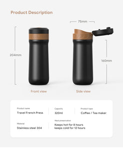 Portable French Press Coffee Pot 350ml American Stainless Steel Coffee Double Layer Insulation Outdoor Travel Portable Filter