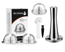 Load image into Gallery viewer, 80/150/230ML Reusable Coffee Capsule For Nespresso Vertuoline &amp; Delonghi Refillable Stainless Steel Coffee Filter With Milk Frother
