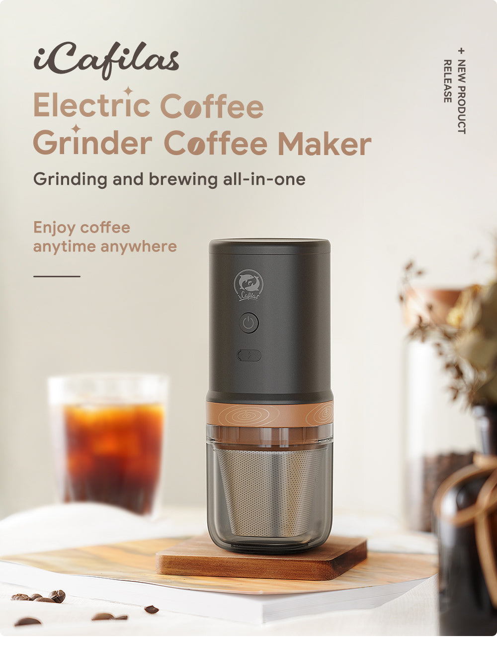 iCafilas All-In-One Grinding & Brewing Portable Electric Coffee Grinder Profession Multifunctional Beans Grinder Coffee Maker