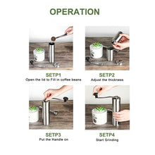 Load image into Gallery viewer, Silver Coffee Grinder Mini Stainless Steel Hand Handmade Bean Burr Grinders Mill Tools Adjustable Grinding Thickness Sprayer
