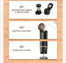 Load image into Gallery viewer, iCafilas 2 IN 1 Portable Coffee Machine for Car Travel Expresso Coffee Maker Fit Nespresso Original Capsule Pod &amp; Coffee Powder
