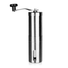 Load image into Gallery viewer, Silver Coffee Grinder Mini Stainless Steel Hand Handmade Bean Burr Grinders Mill Tools Adjustable Grinding Thickness Sprayer

