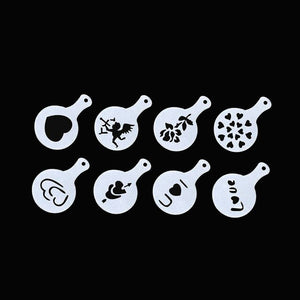 8pcs Plastic Stencil Decoration Cupcake Template Mold Lifelike Cappuccino Latte Stencil For Caffitaly Nespresso Illy Tools