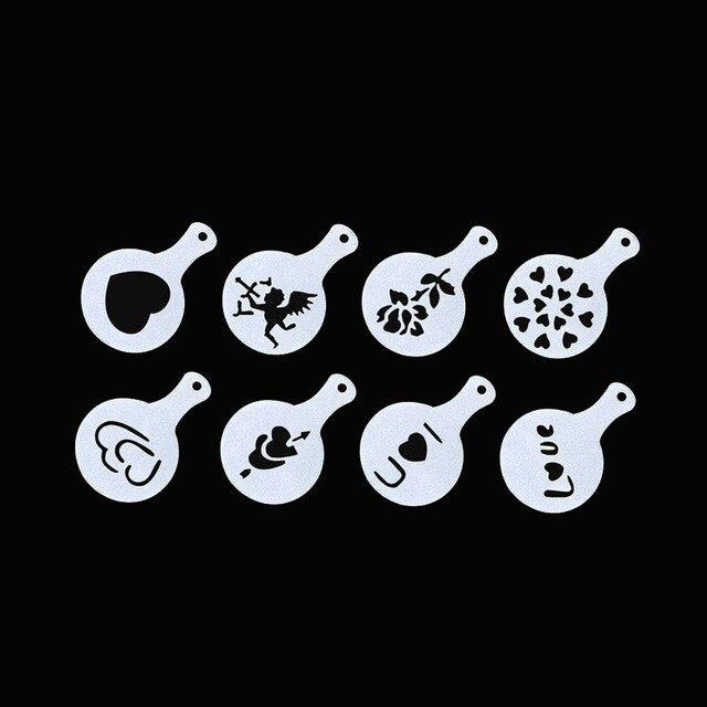 8pcs Plastic Stencil Decoration Cupcake Template Mold Lifelike Cappuccino Latte Stencil For Caffitaly Nespresso Illy Tools