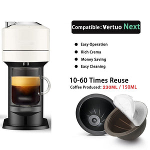 10 TO 60 Times Using Food Grade PP Coffee Capsule For Vertuo Next ENV150 Vertuoline Plus Refillable Pods