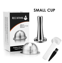 Load image into Gallery viewer, 80/150/230ML Reusable Coffee Capsule For Nespresso Vertuoline &amp; Delonghi Refillable Stainless Steel Coffee Filter With Milk Frother

