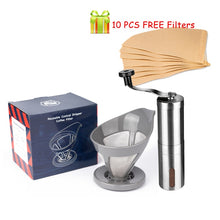 Load image into Gallery viewer, Stainless Steel &amp; Food-graded PP Coffee Dripper with V60 Disposable Coffee Filter Paper Beans Grinder Coffee Accessories
