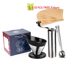 Load image into Gallery viewer, Stainless Steel &amp; Food-graded PP Coffee Dripper with V60 Disposable Coffee Filter Paper Beans Grinder Coffee Accessories
