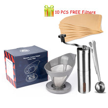 Load image into Gallery viewer, Stainless Steel &amp; Food-graded PP Coffee Dripper with V60 Disposable Coffee Filter Paper Beans Grinder Coffee Accessories
