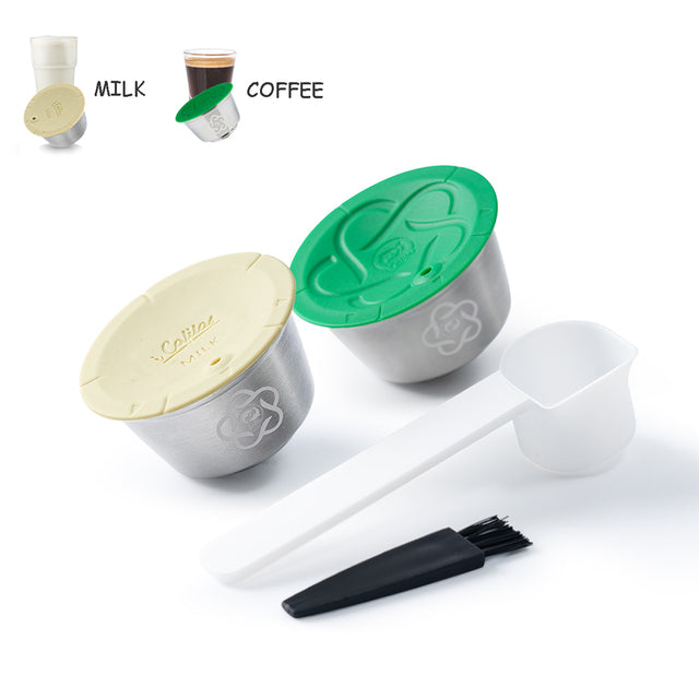 Refillable Capsule For Nescafe Dolce Gusto Machines Stainless Steel Coffee & Milk Foam Capsules Latte Maker Filter Silicone Lid