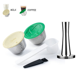 Refillable Capsule For Nescafe Dolce Gusto Machines Stainless Steel Coffee &amp; Milk Foam Capsules Latte Maker Filter Silicone Lid